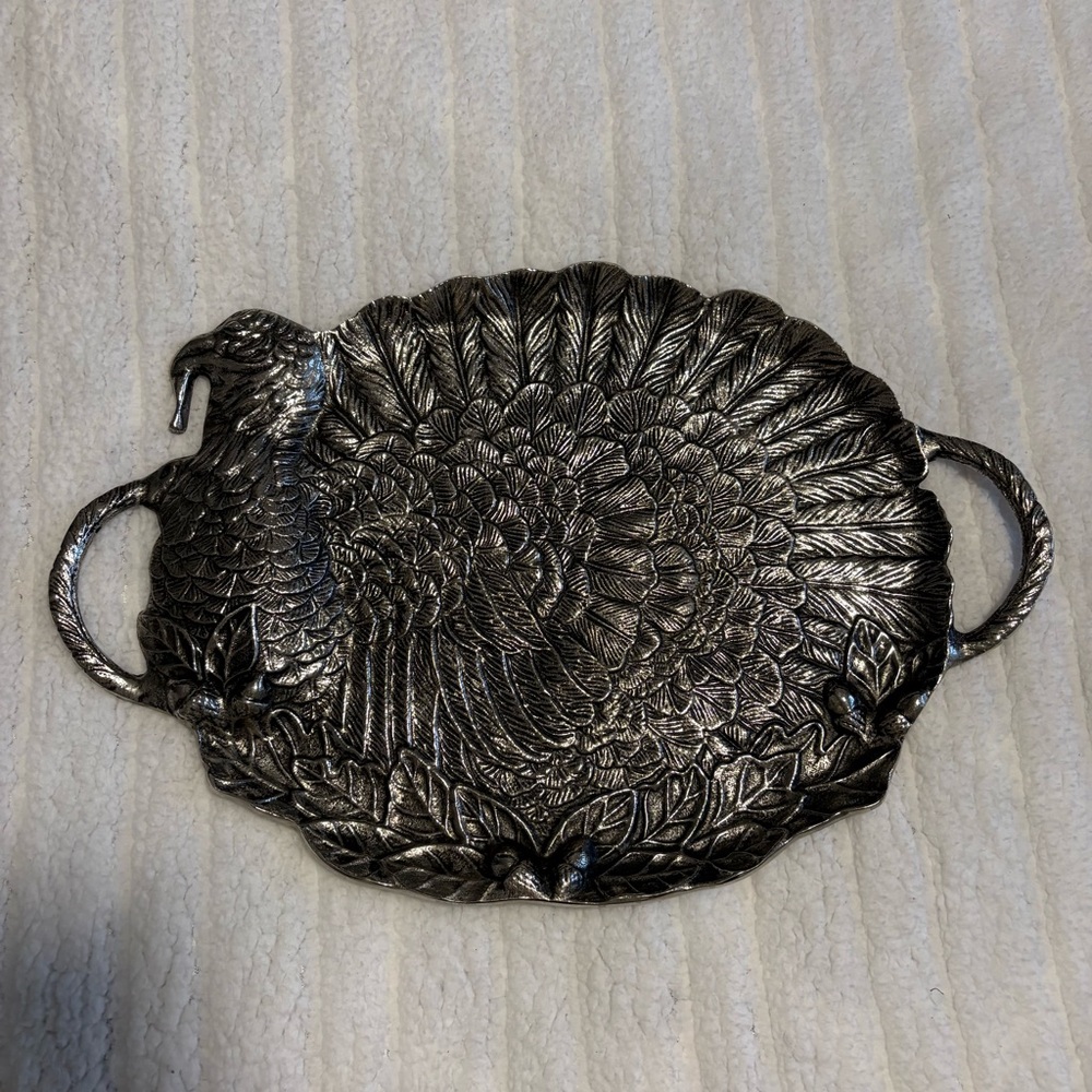 MudPie Pewter Silver Turkey Serving Platter Tray Thanksgiving Fall